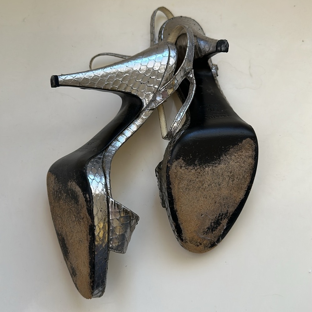 Prada Silver Python Scale Straps Heels, Size 37 1… - image 2